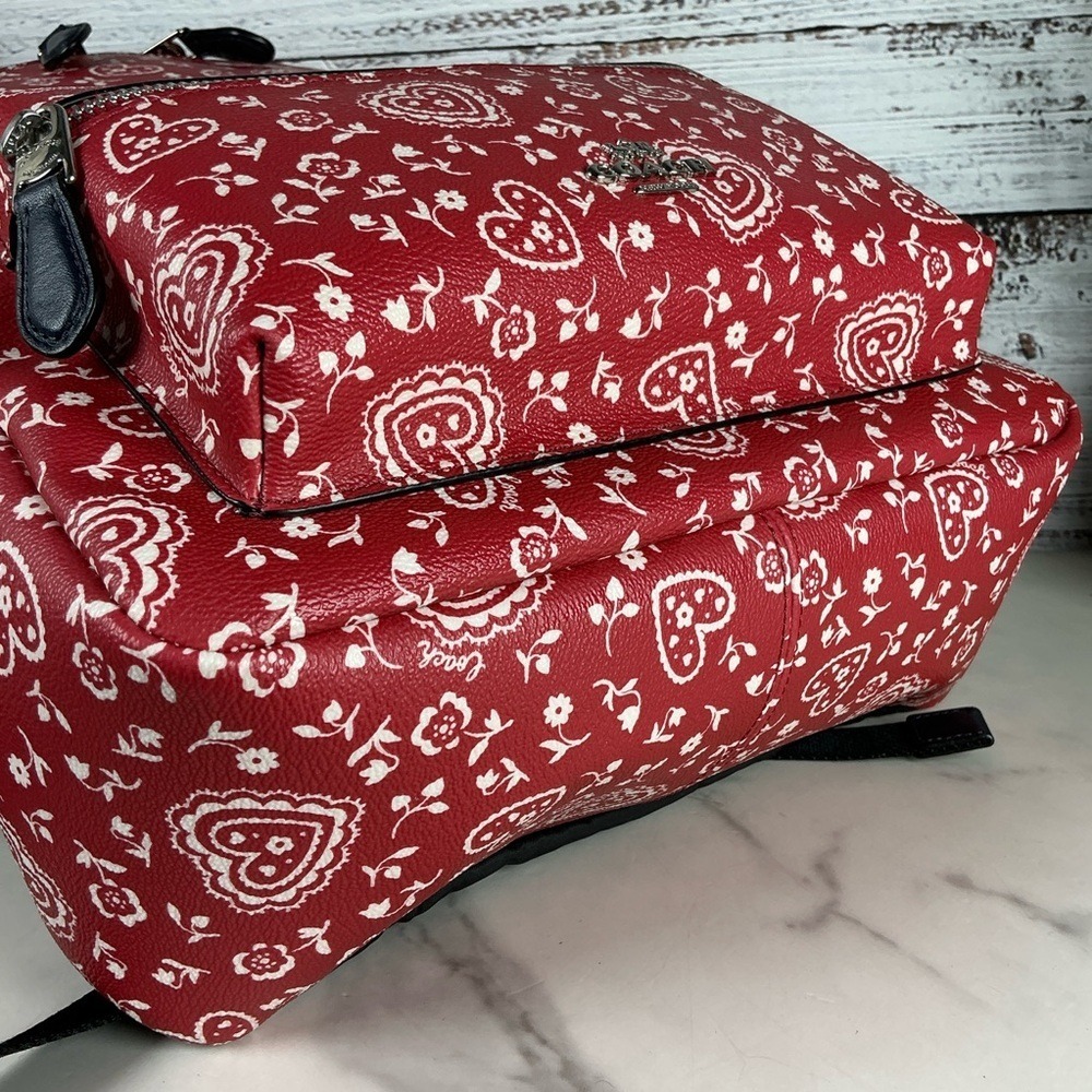 Coach Charlie Red White Lace Hearts‎ Floral Pattern Backpack Bag Work School - Picture 9 of 13